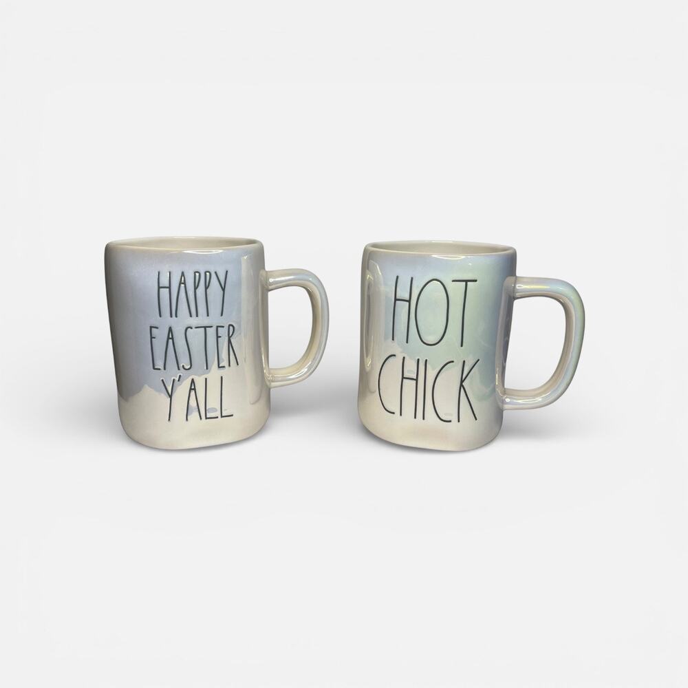 Retired Rae Dunn Easter Mug Set Hot Chick Happy Easter Y’all Lusterware Magenta